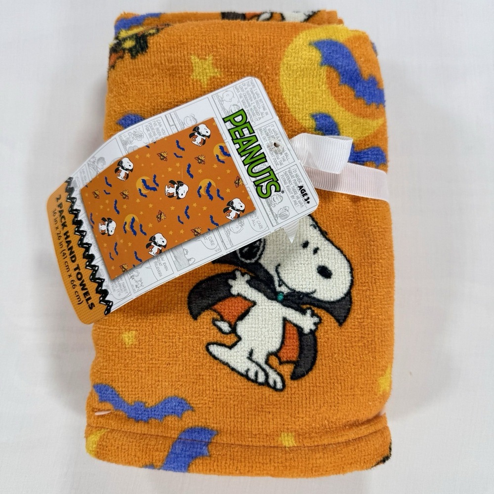 Peanuts Charlie Brown & Snoopy Orange Halloween 2 Cotton Bath Hand Towels NWT